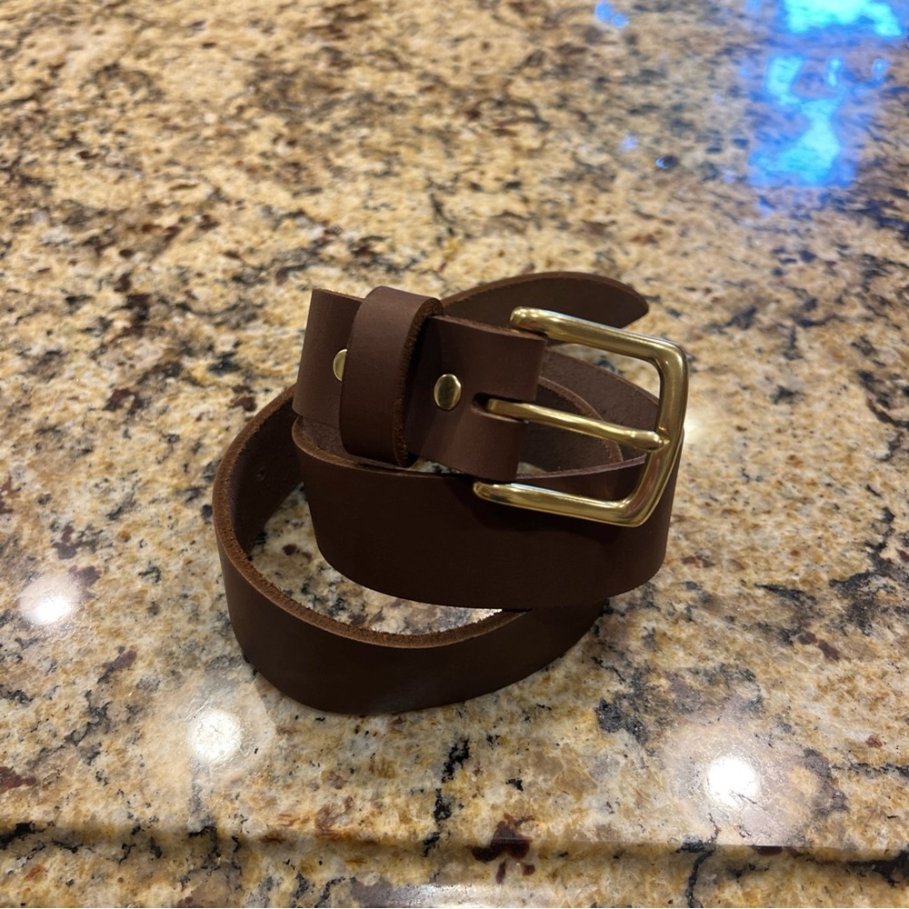 Flint and Tinder 32 Mens Leather Belt Brown Solid Brass Buckle Made in USA